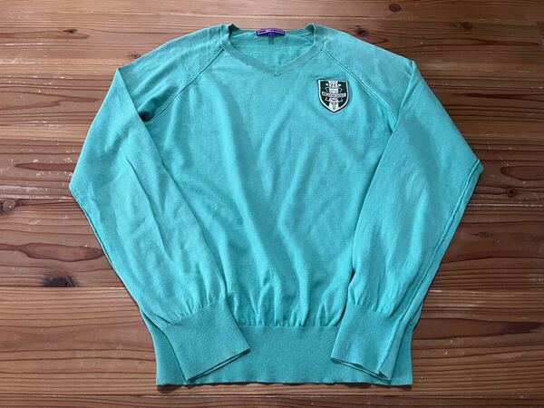 送料込み!BEAMS GOLF Vネック 薄手ニット Lサイズ 緑 グリーン カシミヤ混 ビームスゴルフ ワッペン GOLF ゴルフウェア