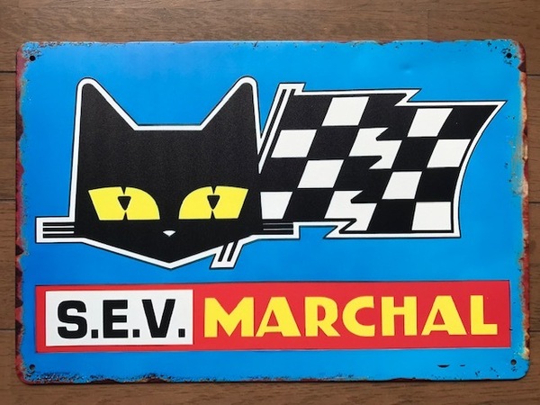 少し難ありでお安く!マーシャル MARCHALクロ猫ロゴ 金属板のアート看板 お部屋に・ガレージ・オフ会でナンバー隠しに!送料サービス!