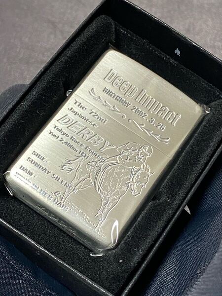 zippo ディープインパクト 日本ダービー 競馬 前面刻印 希少モデル 2004年製 ② Deep Impact シルバーインナー 2005年製 ケース 保証書付き