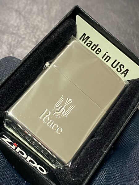 zippo ピース 前面刻印 限定品 希少モデル 2015年製 Peace シルバーインナー 2015年製 ケース 保証書付き