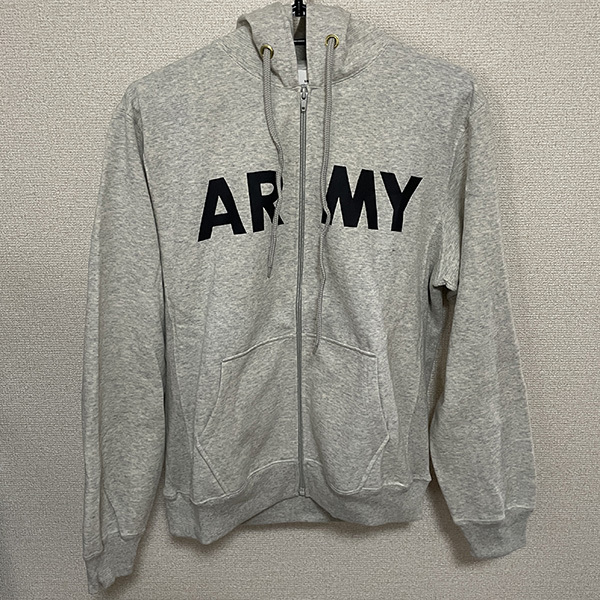 送料無料 ARMY アーミー ジップパーカ スウェット パーカー 脇リブ グレー ミリタリー ワーク スポーツ アメカジ ヴィンテージ 古着