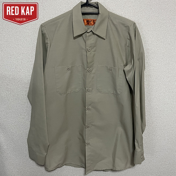 送料無料 RED KAP レッドキャップ ワークシャツ ポリコットン 長袖 ベージュ S ストリート ミリタリー ワーク アメカジ ヴィンテージ 古着