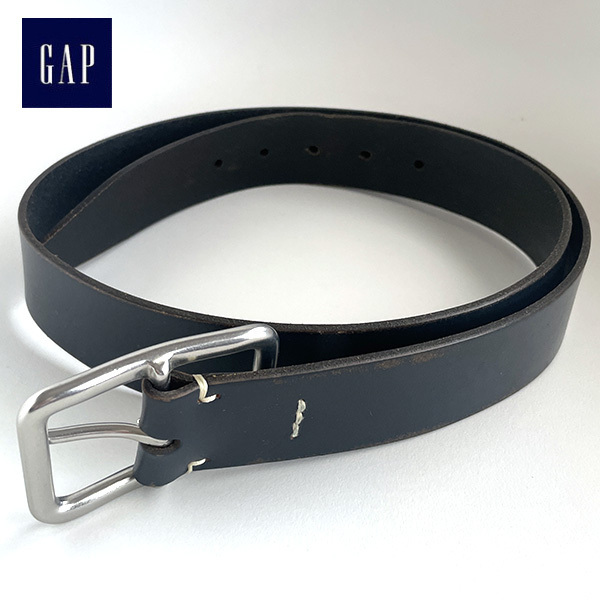 送料無料 GAP ギャップ レザーベルト 本革 カウレザー ネイビー 34 ドレス モード ミリタリー ワーク アメカジ ユーロ ヴィンテージ 古着