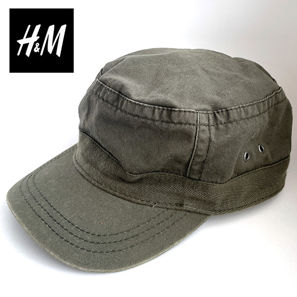 送料無料 H&M ワークキャップ 無地 オリーブ 帽子 キャスケット ミリタリー アメカジ アウトドア スポーツ ユーロ ヴィンテージ 古着