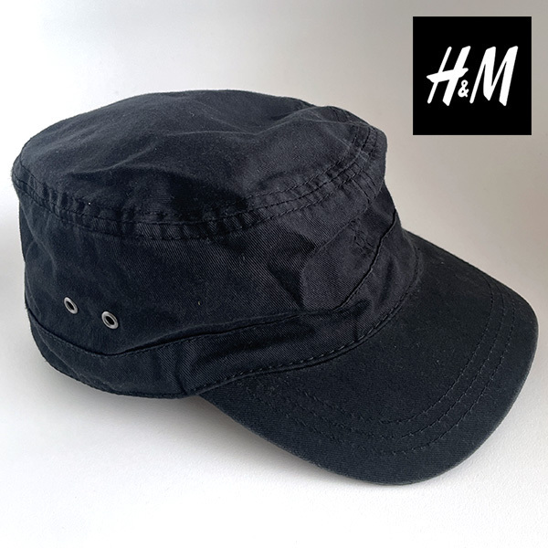 送料無料 H&M ワークキャップ 無地 ブラック 帽子 キャスケット ミリタリー アメカジ アウトドア スポーツ ユーロ ヴィンテージ 古着