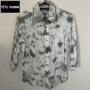 送料無料 TETE HOMME テットオム タイダイ シャツ 七分袖 M ドレス モード ストリート ミリタリー ワーク アメカジ ヴィンテージ 古着