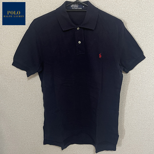 送料無料 Polo Ralph Lauren ラルフローレン ポロシャツ 鹿の子 半袖 ネイビー M スポーツ ゴルフ アメカジ ミリタリー ヴィンテージ 古着