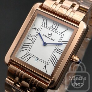 破格ご奉仕品期間特価2000円引き中!!【上質感溢れるプレミアムレクタンギュラー/新品】日付 ローズゴールド/パールホワイト文字盤/7連ss