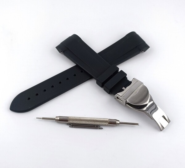 22mm 腕時計 社外品 シリコン ラバーベルト カーブエンド ブラック 黒 Dバックル付属 【対応】 TUDOR ブラックベイ チュードル チューダー
