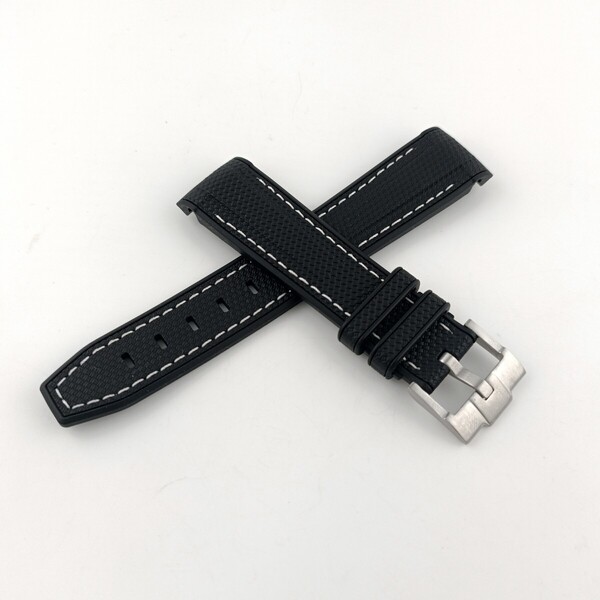 腕時計 社外 シリコン ラバーベルト 20mm カーブエンド ブラック×ホワイト 【対応】ロレックス サブマリーナ GMTマスター デイトナ Rolex