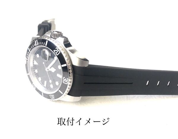 腕時計 社外品 ラバーベルト 20mm カーブエンド ブラック 黒 【対応】ロレックス サブマリーナ/GMTマスター/デイトナ等 Rolex 互換