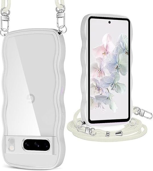 Pixel 8 Pro ケース クリア ショルダー ストラップ付き ピクセル 8 Pro カバー 透明 スマホケース ワイヤレス充電対応(ホワイト)