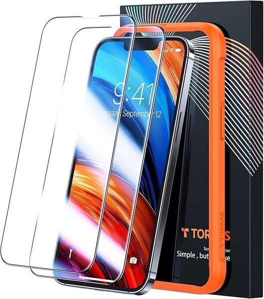 TORRAS iPhone 16e / 14 / 13 pro 用 フィルム 強化ガラス 全面保護 米軍No.1規格 宇宙航空材料 十倍強化極細黒縁 保護フィルム 2枚入り