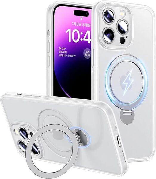 Magic John いphone14pro ケース 半透明 商務 スタンド付き 隠し収納 iphone14pro ケース 耐衝撃 TPU ズレにくい ホコリ付きにくい