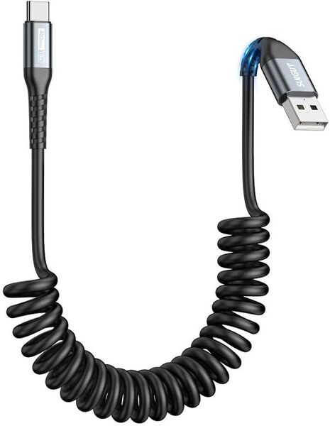 SUNGUY USB C ケーブル 0.4Mから1Mまで 伸びる 最大3A急速充電 タイプc ケーブル 伸縮自在 USB2.0データ転送 コイル型 PU素材 高耐久性