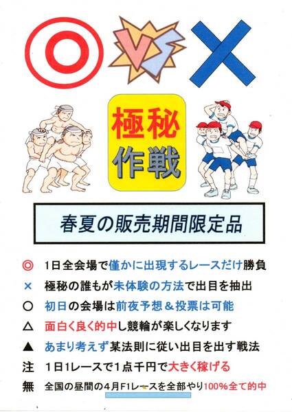 2025年5月春夏期間限定作品:競輪&超100%的中・極秘作戦術