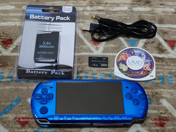 PSP 3000 本体 バッテリー USB充電器 メモリースティック 三國無双2