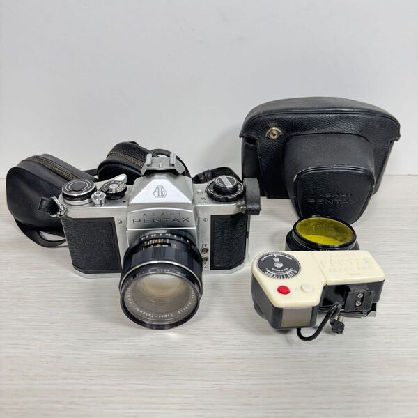 Asahi PENTAX SV 一眼レフ フィルムカメラ Super-Takumar 55mm F1.8 レンズ付き ケース・フード・露出計付き 動作未確認 ジャンク G