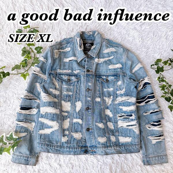 送料無料 a good bad influence アグッドバッドインフルエンス リペア ダメージ加工 デニムジャケット Gジャン 大きいサイズ XL