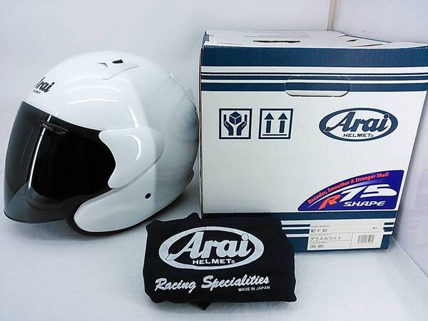 【送料無料】美品 Arai アライ MZ-F MZF GLASS WHITE グラスホワイト XO 65-66cm スモークシールド&元箱付き ジェットヘルメット