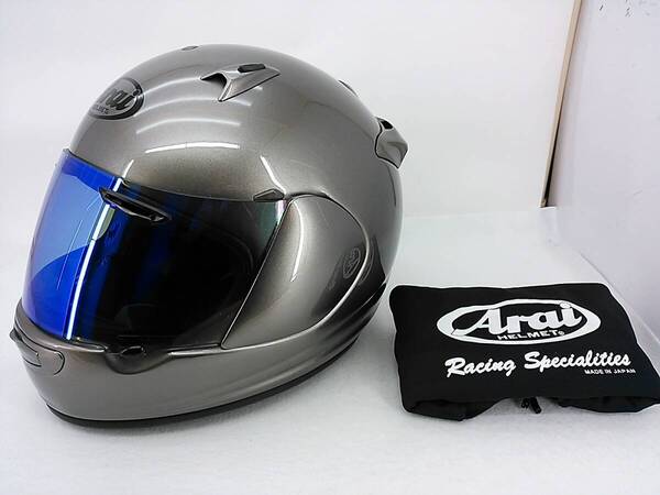 【送料無料】美品 Arai アライ QUANTUM-J クアンタムJ レオングレー XLサイズ ミラーシールド付き フルフェイスヘルメット