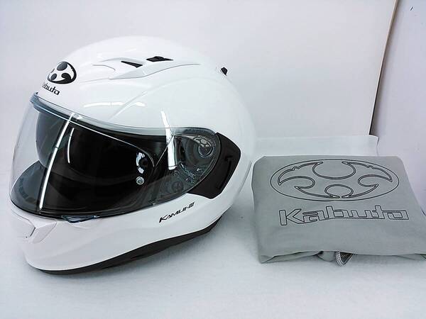 【送料無料】使用極わずか 美品 OGK KABUTO カブト KAMUI-Ⅲ KAMUI3 カムイ3 パールホワイト Mサイズ インナーサンシェード ヘルメット