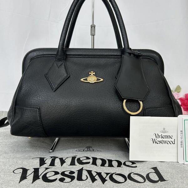 【極美品】Vivienne Westwood ヴィヴィアンウエストウッド ヤスミン ハンドバッグ ミニボストンバッグ オーブ チャーム レザー ブラック 黒
