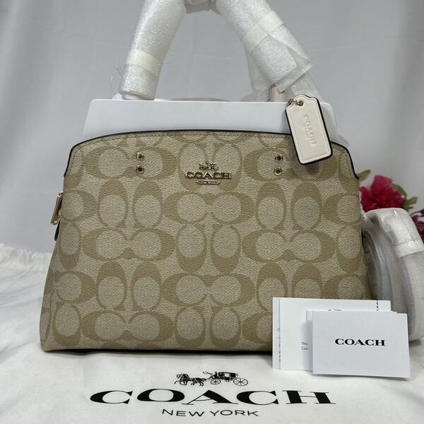 【新品未使用品/タグ付】COACH コーチ 91494 キャリーオール 2way ハンドバッグ ショルダーバッグ レザー ベージュ アイボリー レディース