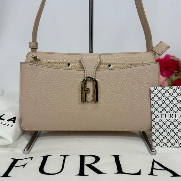 【極美品/保存袋付】FURLA フルラ ソフィア ミニ 2way クロスボディバッグ ワンハンドバッグ ミニバッグ レザー ピンクベージュ レディース