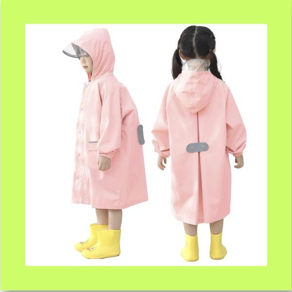 レインコート キッズ カッパ 子供 レインポンチョ キッズ 厚手 ピンク M