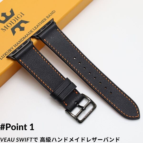 MODIGI アップルウォッチ レザーバンド 本革ベルト 40mm 41mm 42mm 45mm 46mm 49mm Apple watch 10 ultra series ベルト ブラック 黒