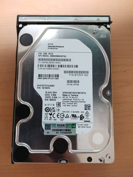 HPE純正Gen11サーバ用HDDトレイ付 862132-B21 872329-002 MB002000GWFWL SATA 2TB 2個セット