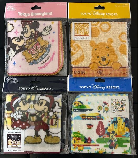 新品 東京ディズニーリゾート タオルハンカチ4枚セット ミニー TDR お土産 ディズニー タオル ディズニーシーお土産 クリスマス限定