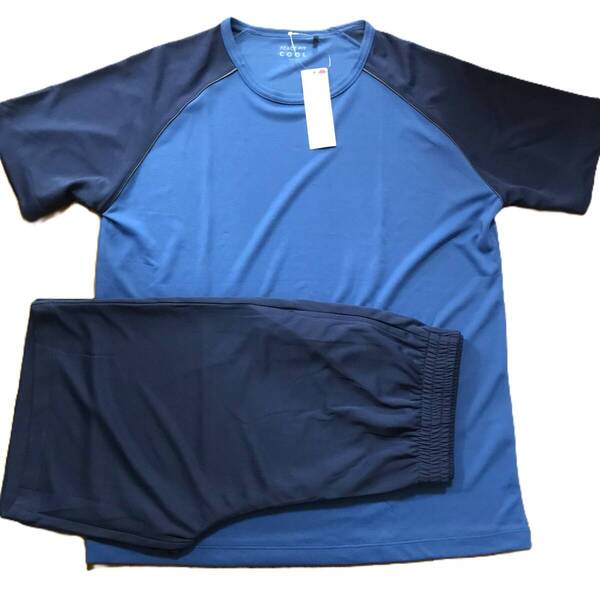 新品 タグ付き イオン メッシュ T スーツ パジャマ 上下セット 青 ネイビー 半袖 メンズLサイズ