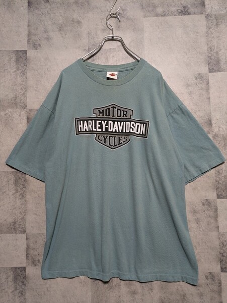 ハーレーダビッドソン HARLEYDAVIDSON 半袖Tシャツ グリーン系 シングルステッチ オフィシャルハーレーT 古着 ビッグサイズ OSAGARI