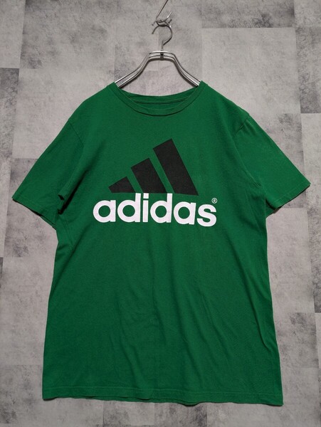 アディダス adidas パフォーマンスロゴ 半袖Tシャツ M グリーン THE go to tee 古着 OSAGARI ロゴプリント 三角ロゴ
