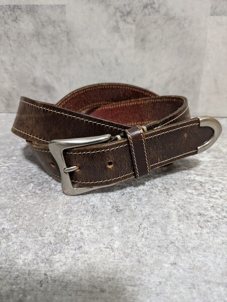 英国製 HILL BROTHERS 36 イングランド製HAND WAXED BRIDLE LEATHER 尾錠 レザー ベルト ブラウン OSAGARI ウエスタン金具 茶 本革
