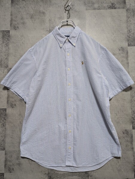 POLO Ralph Lauren ポロ ラルフローレン ボタンダウン 半袖シャツ170 シアサッカーシャツ ストライプ OSAGARI