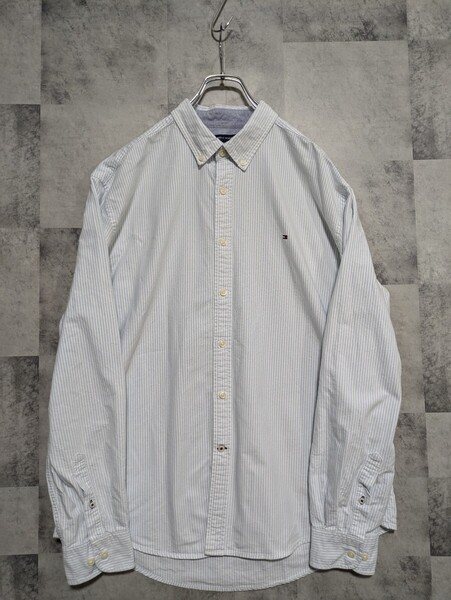 トミーヒルフィガー tommy hilfiger ボタンダウンシャツ XL ストライプオックスフォードシャツ ブルー OSAGARI