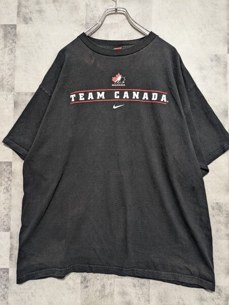TEAM NIKE チームナイキ 半袖Tシャツ XL ブラック センタースウォッシュ フェード 古着 黒OSAGARI