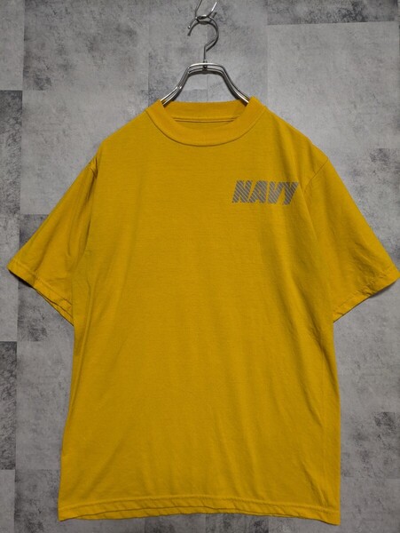 U.S.NAVY トレーニングTシャツ イエロー S 米軍 半袖Tシャツ リフレクター OSAGARI 古着 ミリタリー