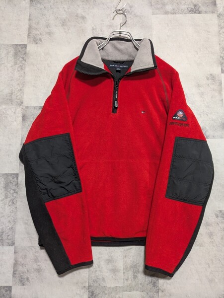 トミーヒルフィガー TOMMY HILFIGER ハーフジップ フリースジャケット S レッド OSAGARI 90sポロスポーツ系 古着