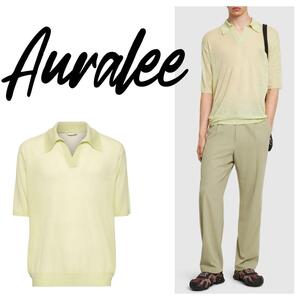 【定価4.4万】AURALEE SILK KNIT ニットポロ シャツ ライム
