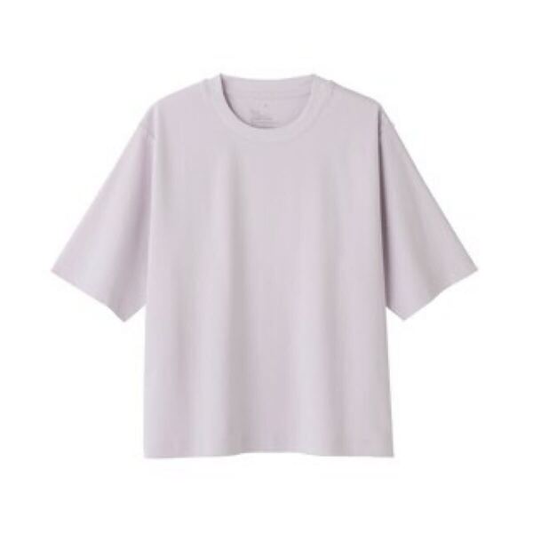 無印良品 涼感UVカットクルーネックワイド半袖Tシャツ婦人XL ラベンダー