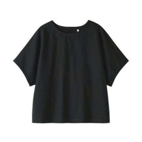 無印良品 ヘンプ コットン 半袖ブラウス婦人XL・黒