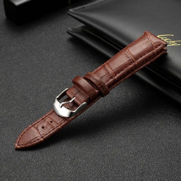 時計バンド 革ベルト ラグ幅20mm バネ棒付き レザーベルト 時計ベルト クロコ型押し 替えベルト ブラウン