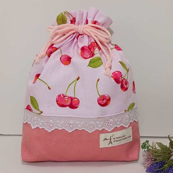 ☆ハンドメイド☆巾着袋☆給食袋☆コップ袋☆さくらんぼ柄☆ピンク☆