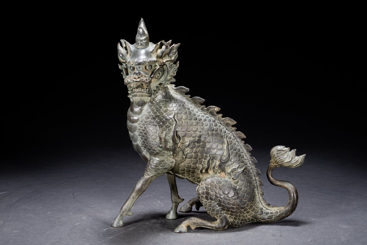 金工名品 古銅宣徳銅 龍 筆架 置物 C 6941E