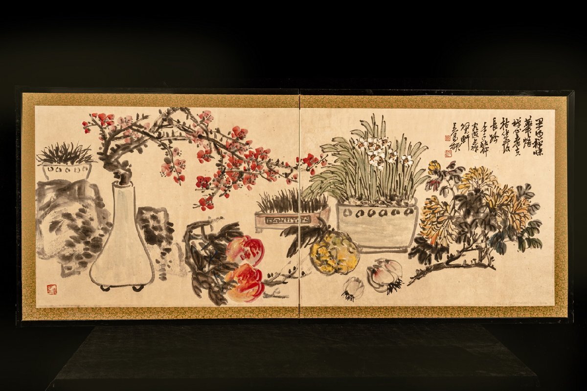 楽天市場】【中古】【書画】草風筆 高砂 肉筆絹本掛軸（共箱
