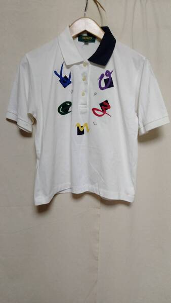 ★KENZOケンゾー前刺繍プリント半袖コットンポロシャツ白日本製正規品サイズ1★